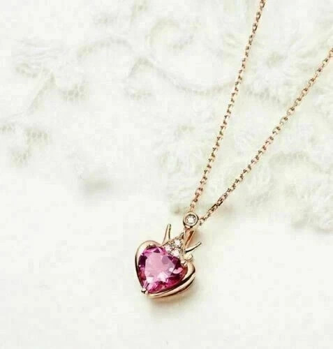 2Ct Heart Lab-Created Ruby Crown Diamond Women’s Pendant in 14K Rose Gold Plated