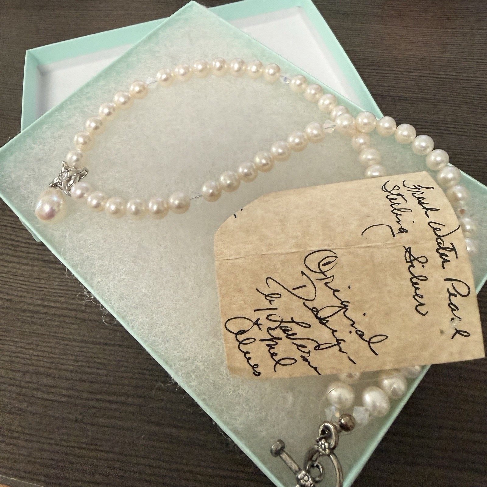Vtg Pearl Necklace 925 White Fresh Water w/Sterling Silver Kauai Hawaii