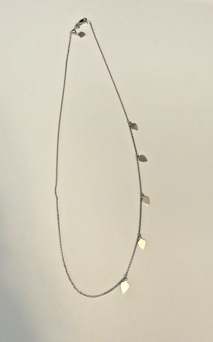 14K White Gold Heart Station Necklace 17” 2.6g Dainty Cable Chain Marked SIS
