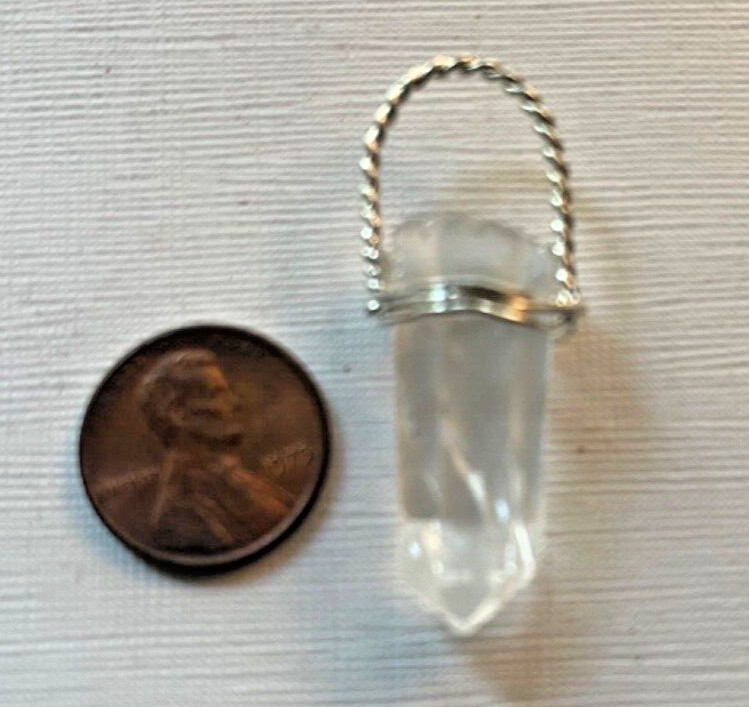 ONE NATURAL RAW CRYSTAL POINT .925 STERLING SILVER HAND WRAPPED BAIL WHOLESALE