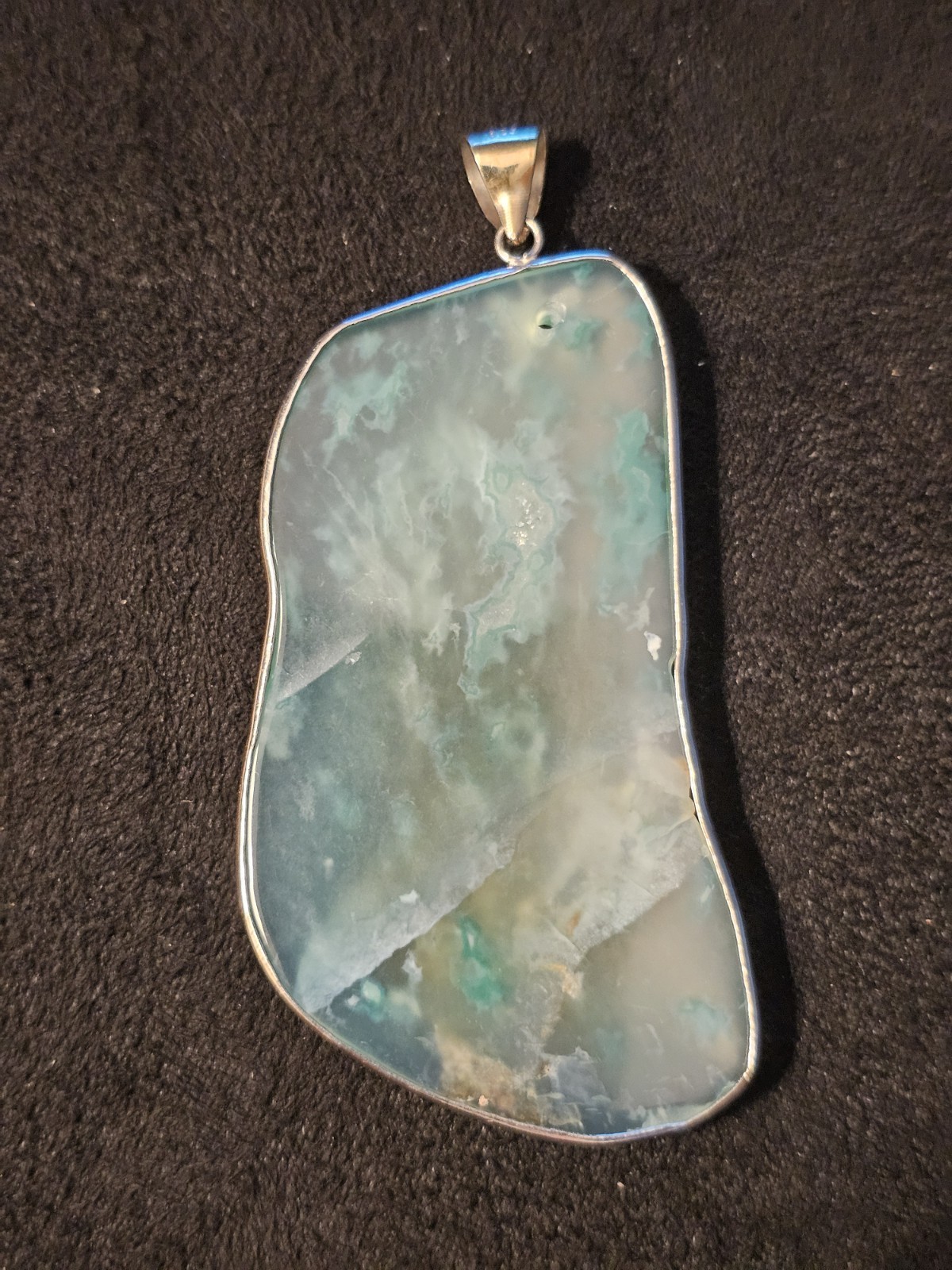 925 Sterling Silver Green Jade Freeform Pendant Bezel Set Butterfly Signed
