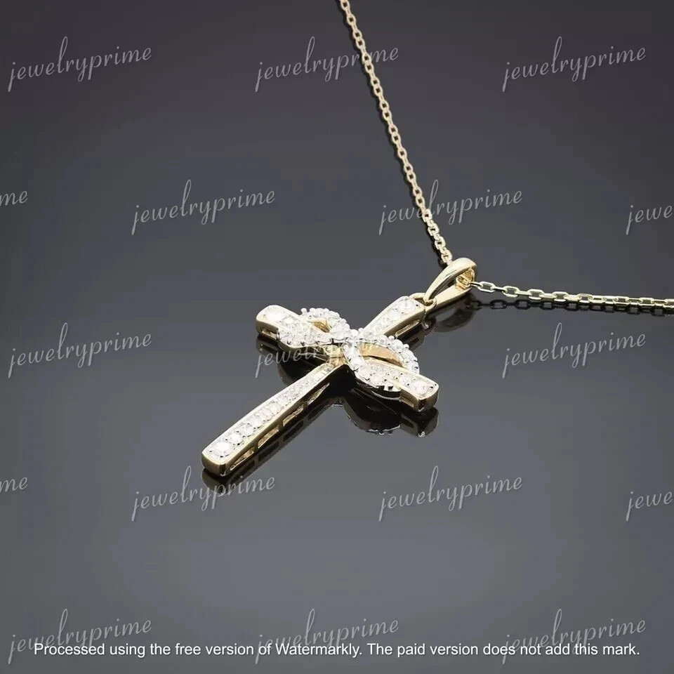 1/2 Ct Lab-Created Diamond Cross Pendant 14K Yellow Gold Plated