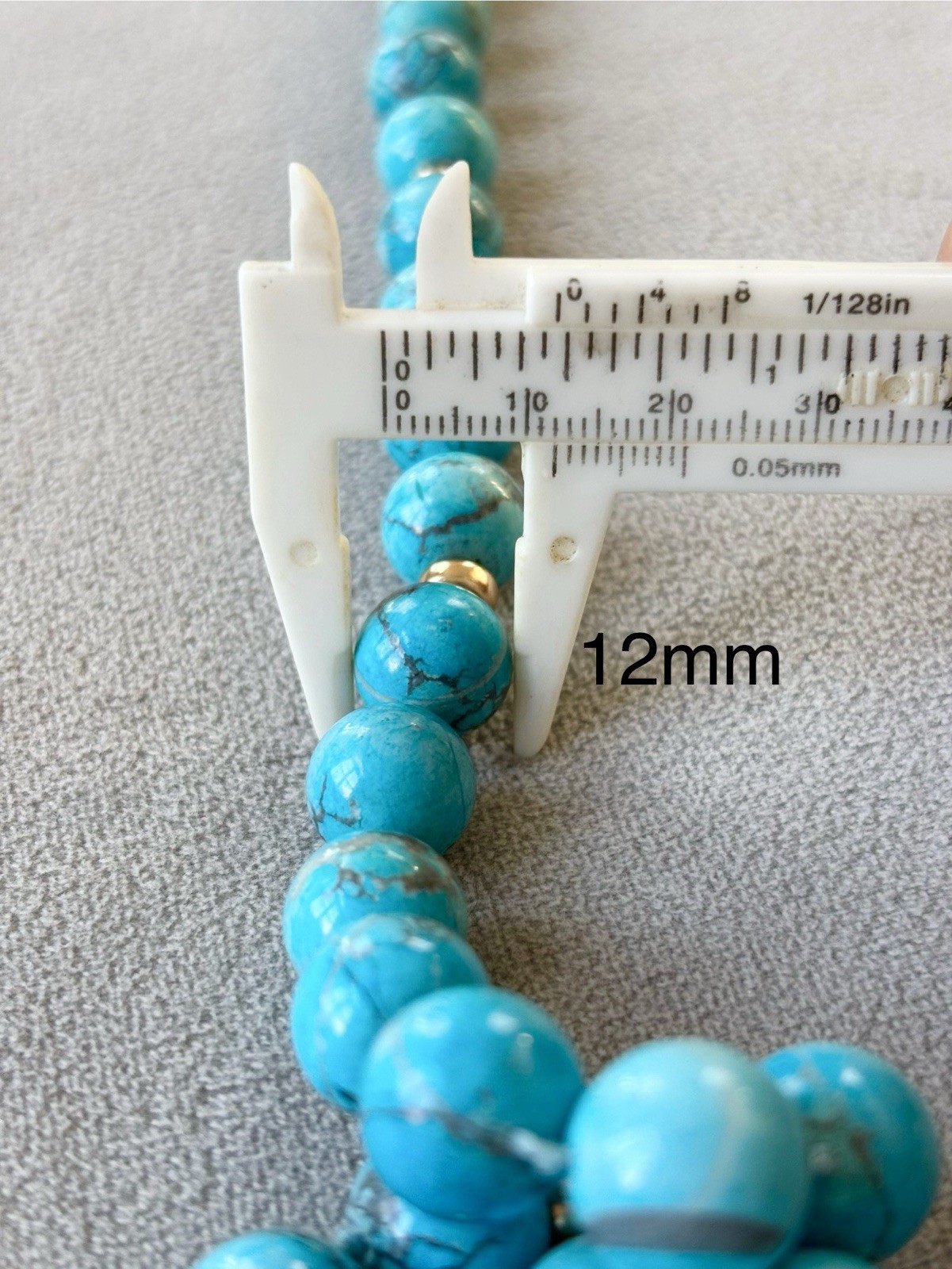 Solid 14k Yellow Gold 12mm Round Natural Turquoise Beaded Necklace 33” 159g