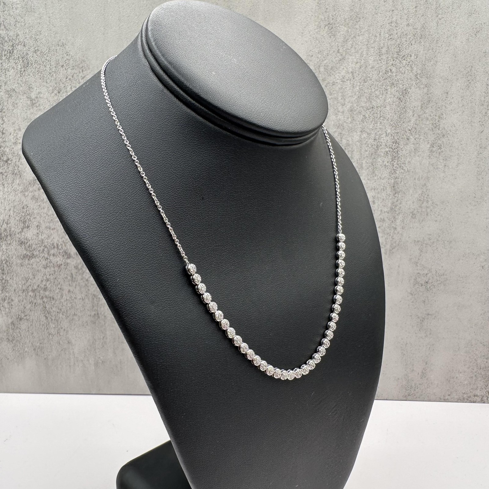 Natural Diamond Cluster Necklace in 10kt White Gold – 1ctw Diamonds, 16-17″, New