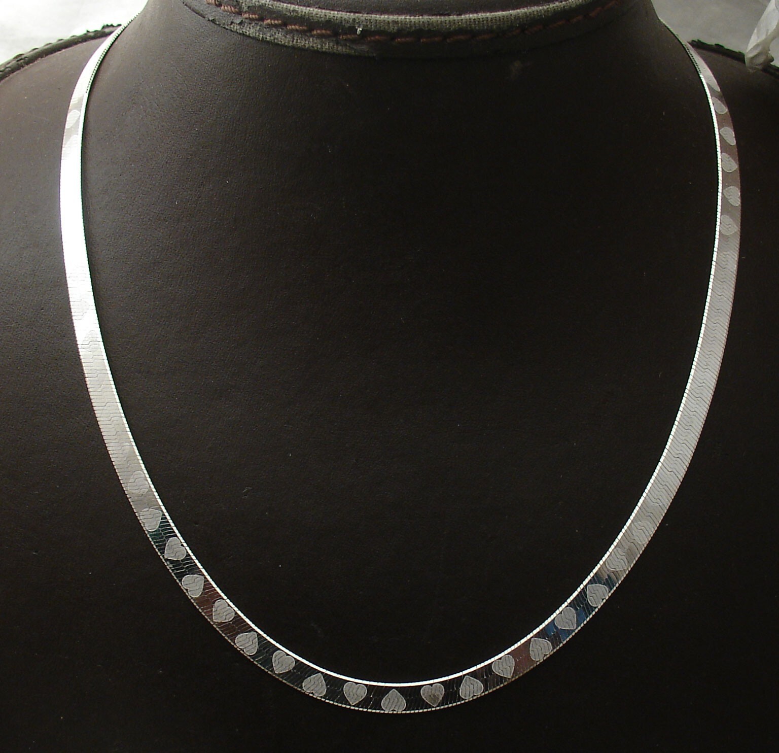 16″ Reversible Heart Print Herringbone Chain Necklace Solid Real 925 Silver