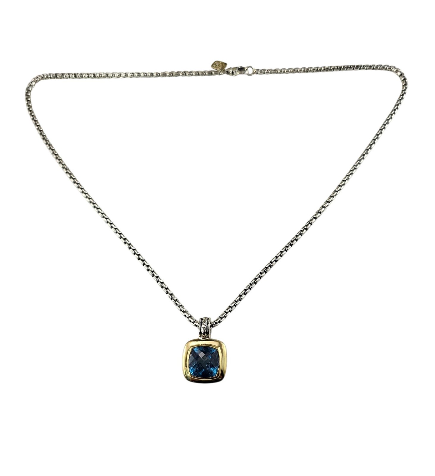 David Yurman Sterling Silver 18K Gold Blue Topaz Albion Pendant Necklace #25477