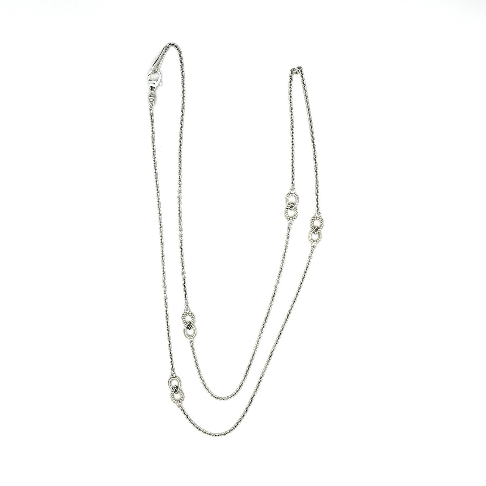Lagos Signature Caviar Silver Fluted Station Necklace