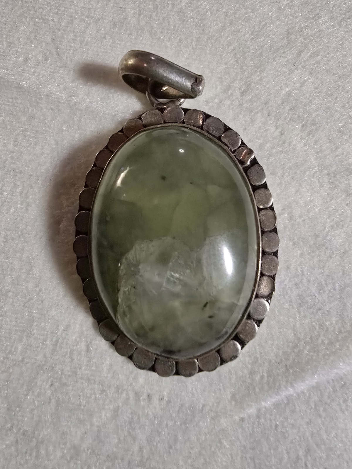 Natural Prehnite w/ Epidote Inclusions 925 Sterling Silver Large Pendant 19.39g