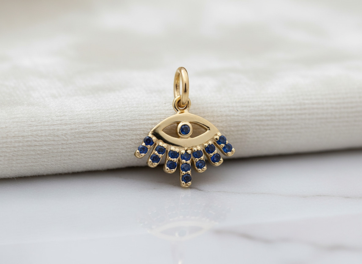 1 Ct Round Simulated Sapphire Evil Eye Pendant Necklace 14K Yellow Gold Finish