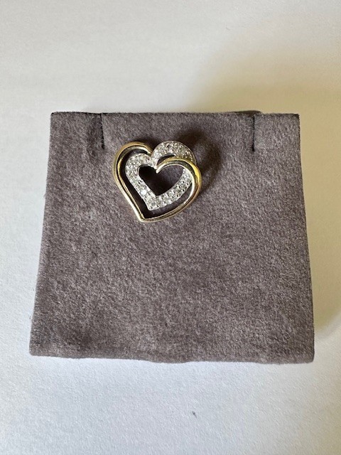 Estate 14K Multi-Tone Gold Diamond Double “Heart” Pendant