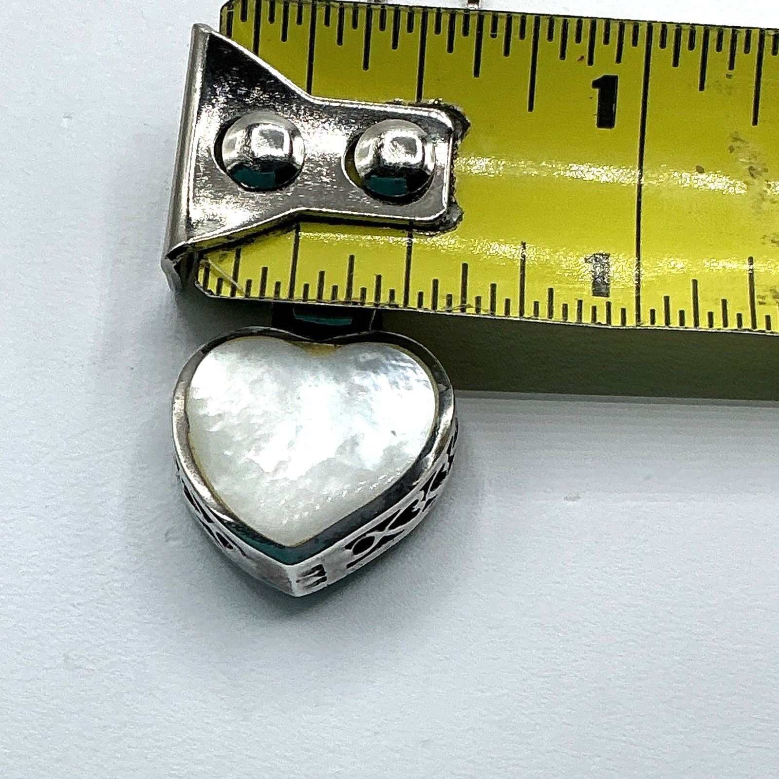 Sterling Silver Reversible Heart Pendant Blue Stone Mother Of Pearl 24” Necklace