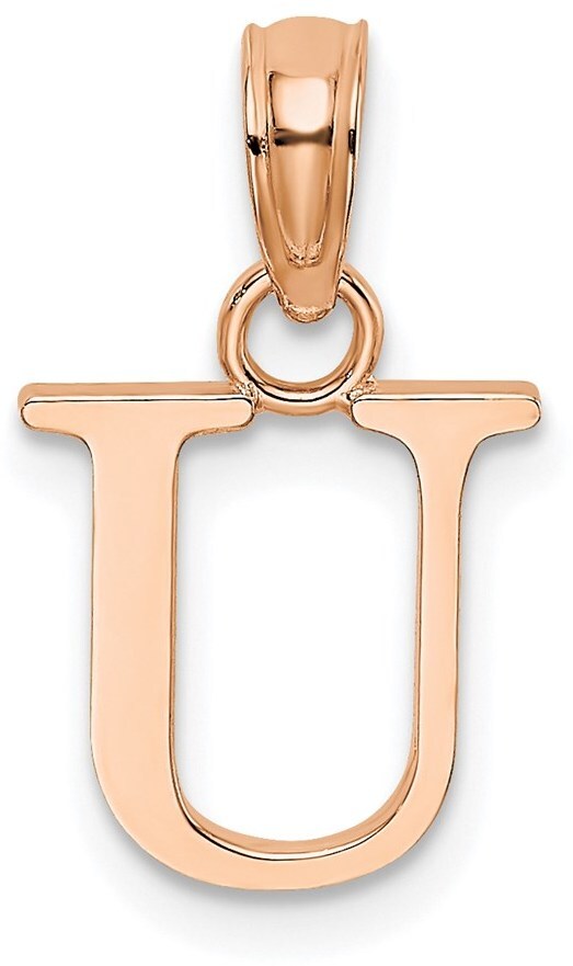 14K Rose Gold Polished Block Letter U Initial Pendant