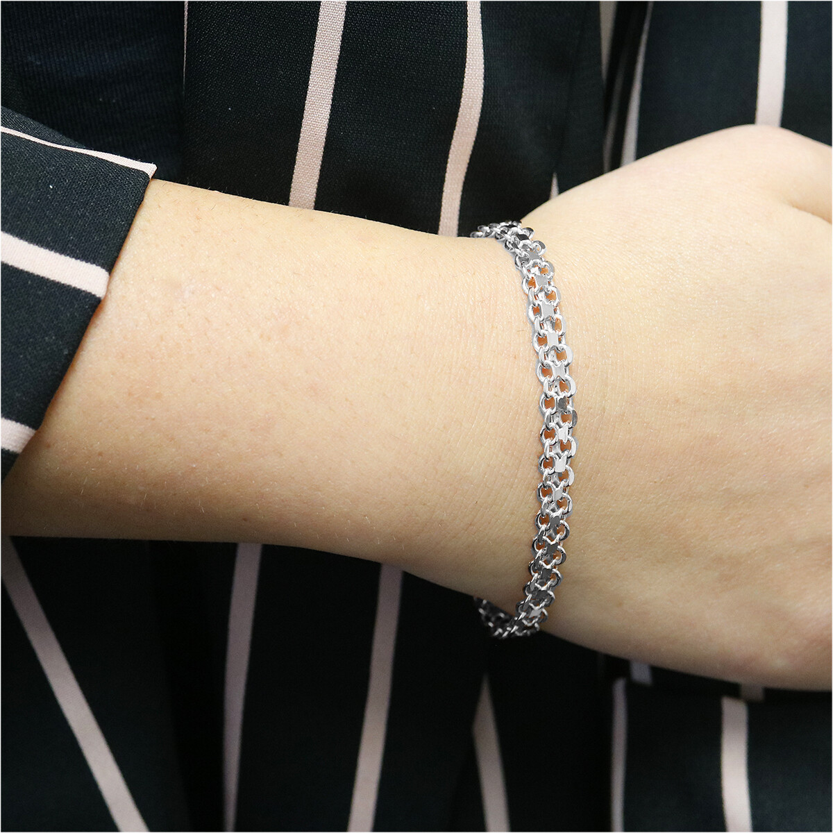 Italian Made 925 Sterling Silver 5MM Flat Bismark Chain Bracelet 7.5″ Inch