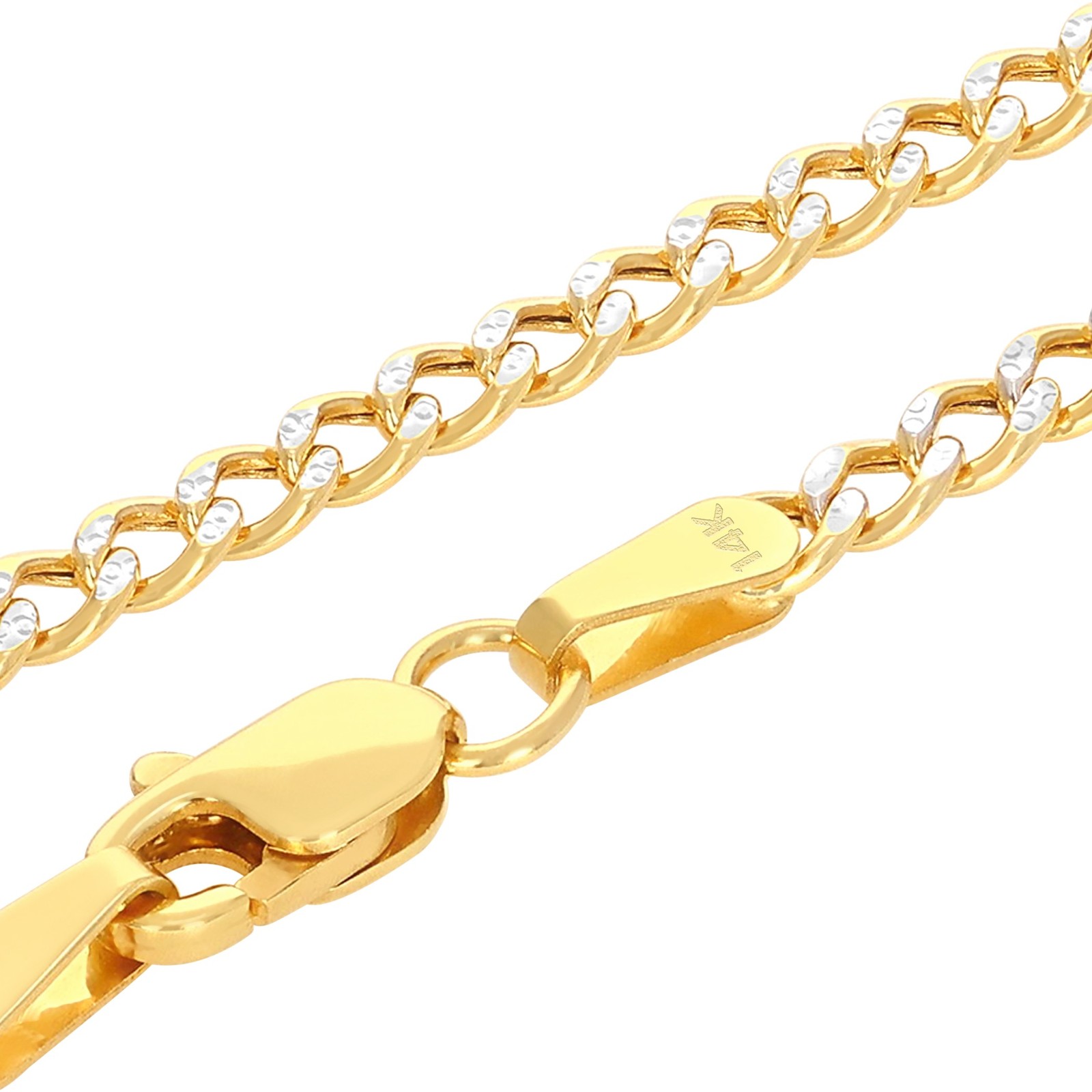 14K Yellow Gold 2.5mm Diamond Cut Pave Curb Cuban Chain Necklace Mens Womens 20″