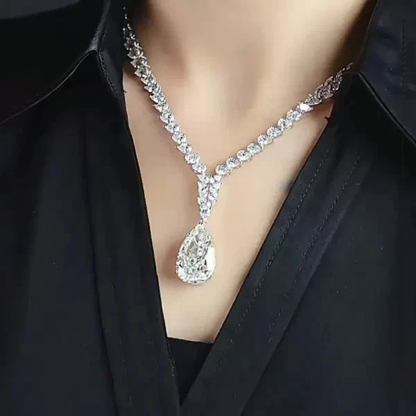 30Ctw Pear Cut Lab Created Diamond Statement Necklace 14K White Gold Plated