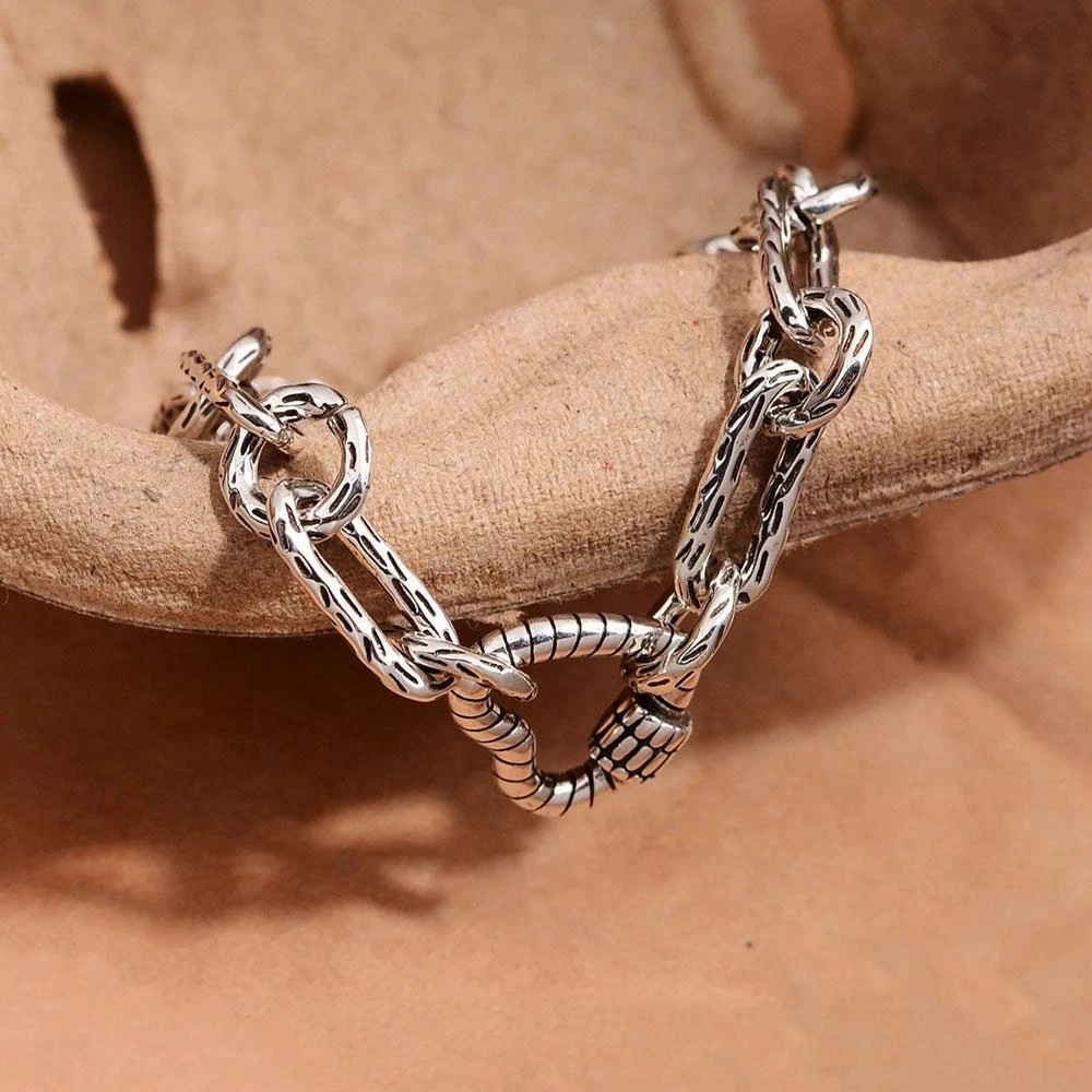925 Sterling Silver Heart Pendant Bracelet Vintage Retro Chain Women Men Gift