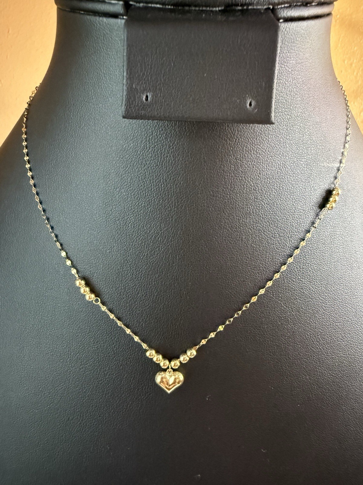 Real 18K Saudi Yellow Gold Centered Necklace Heart with Balls Size 16-18 inches