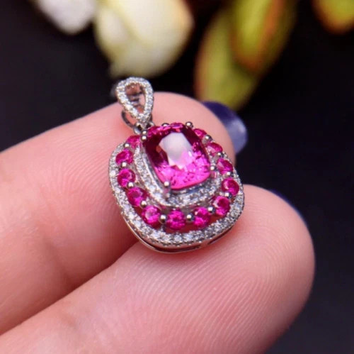 2.50Ct Cushion Ct Red Ruby Diamond Halo Pendant 14K White Gold Finish Free Chain