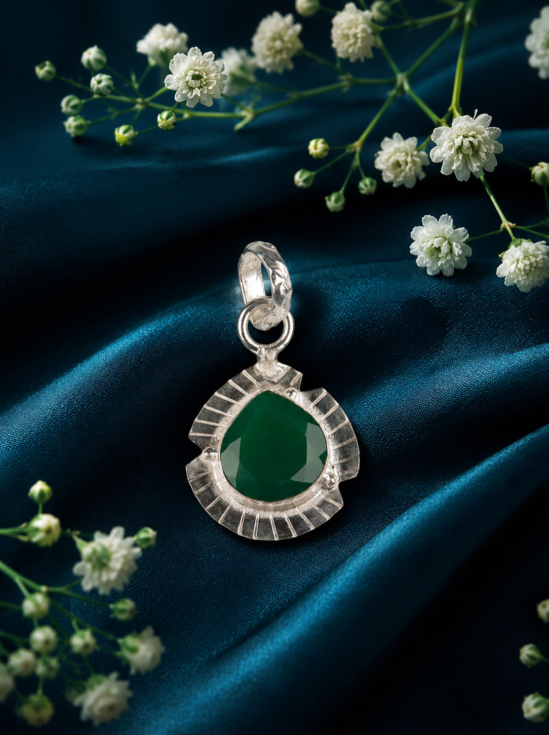 Green Onyx Gemstone 925 Sterling Silver Heart Shape Pendent 1.15″ Gift For Wife