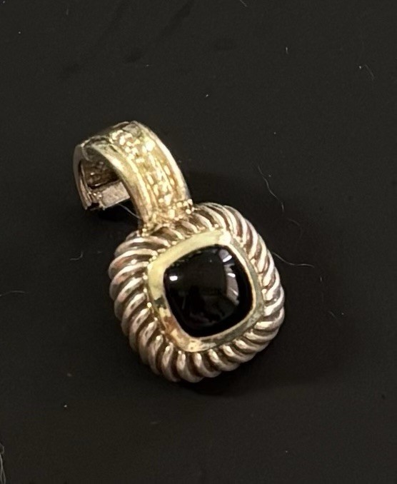David Yurman Albion 14k Gold 925 Sterling Silver Black Onyx Pendant Enhancer 5Gr