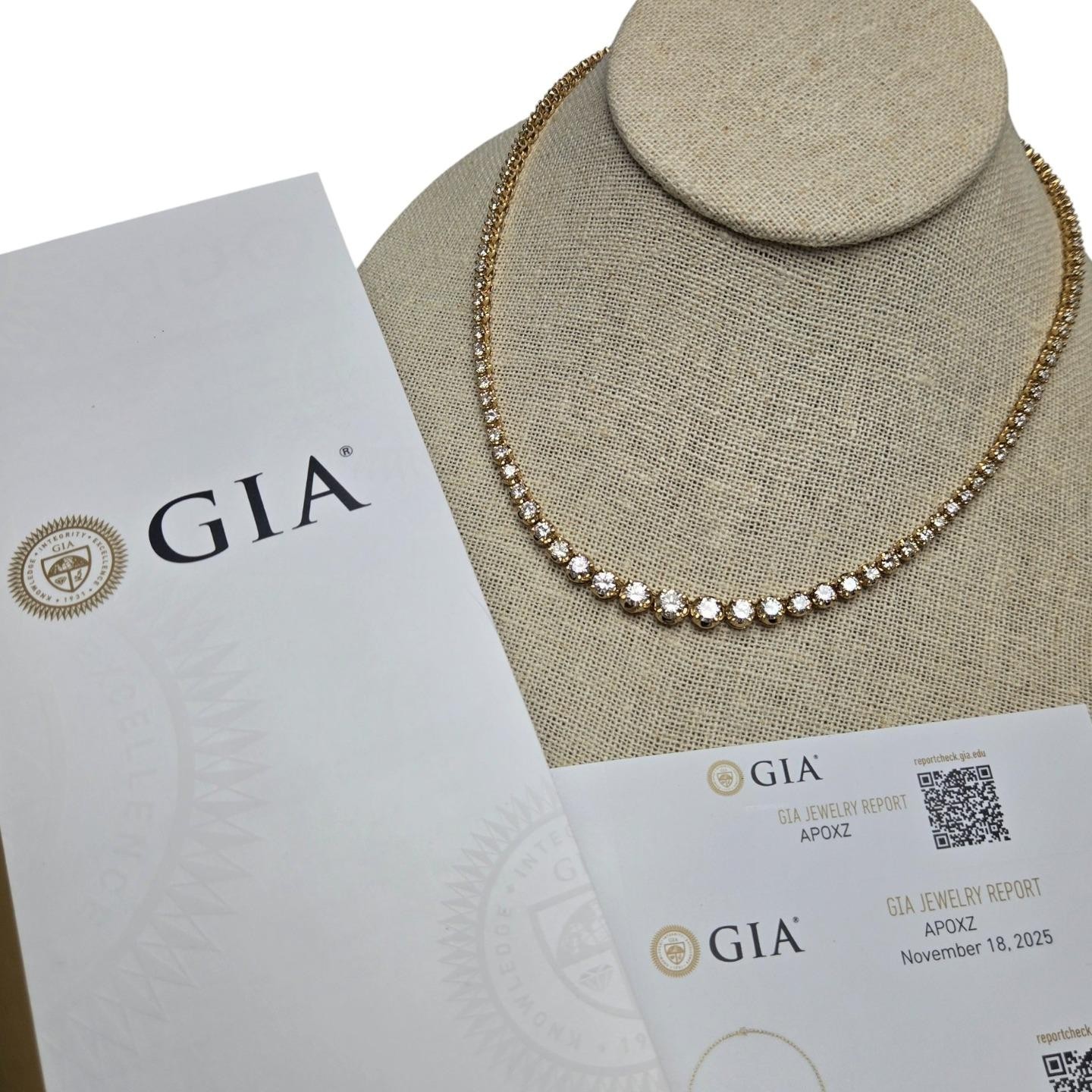 GIA Certified Natural 8.91 Ctw Diamond Graduated Riviera 16″ Tennis Necklace 14K