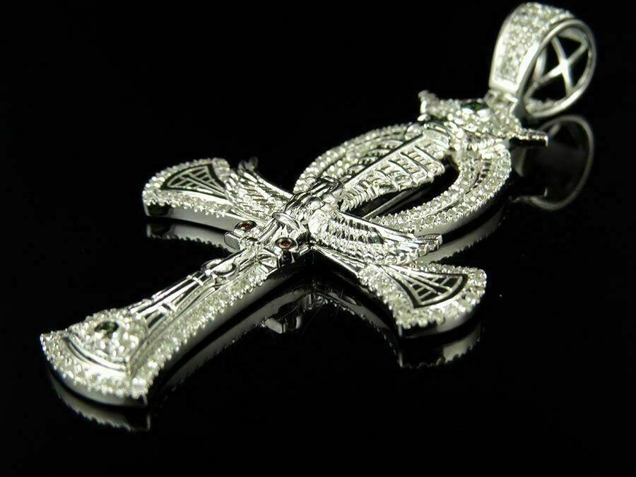 1.85Ct Lab Created Diamond Horus Eagle Cross Pendant 14K White Gold Finish