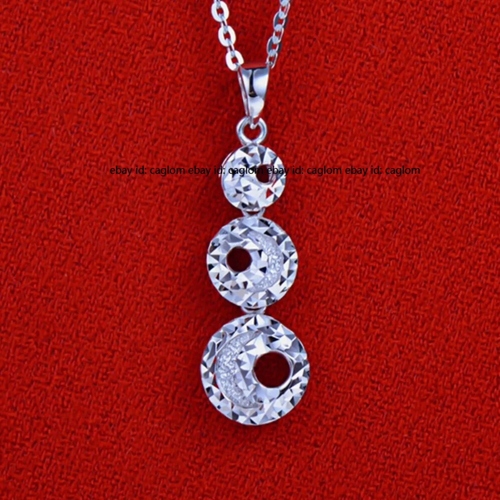 Pure Platinum 950 Men Women Gift Lucky Carved Moon Three Circle Pendant 2.5-2.7g
