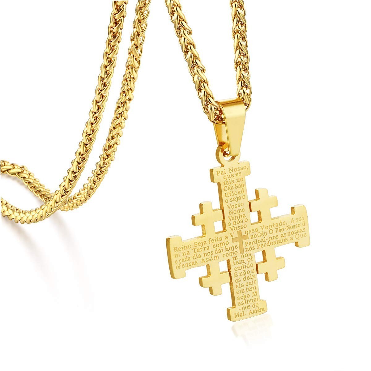 Stainless Steel Jerusalem Crusaders Cross Pendant Necklace for Men & Women