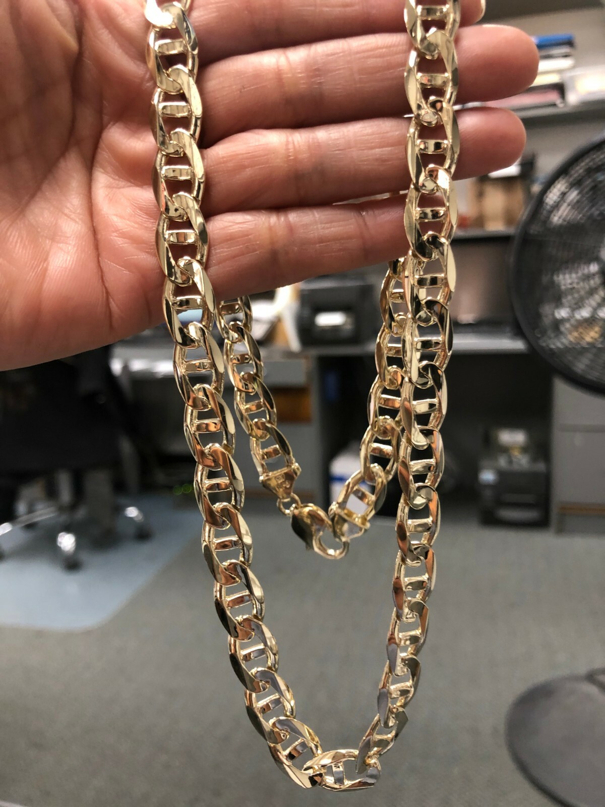 10k Yellow Gold Solid Concave Mariner Chain Necklace 20″ 10mm 60 grams