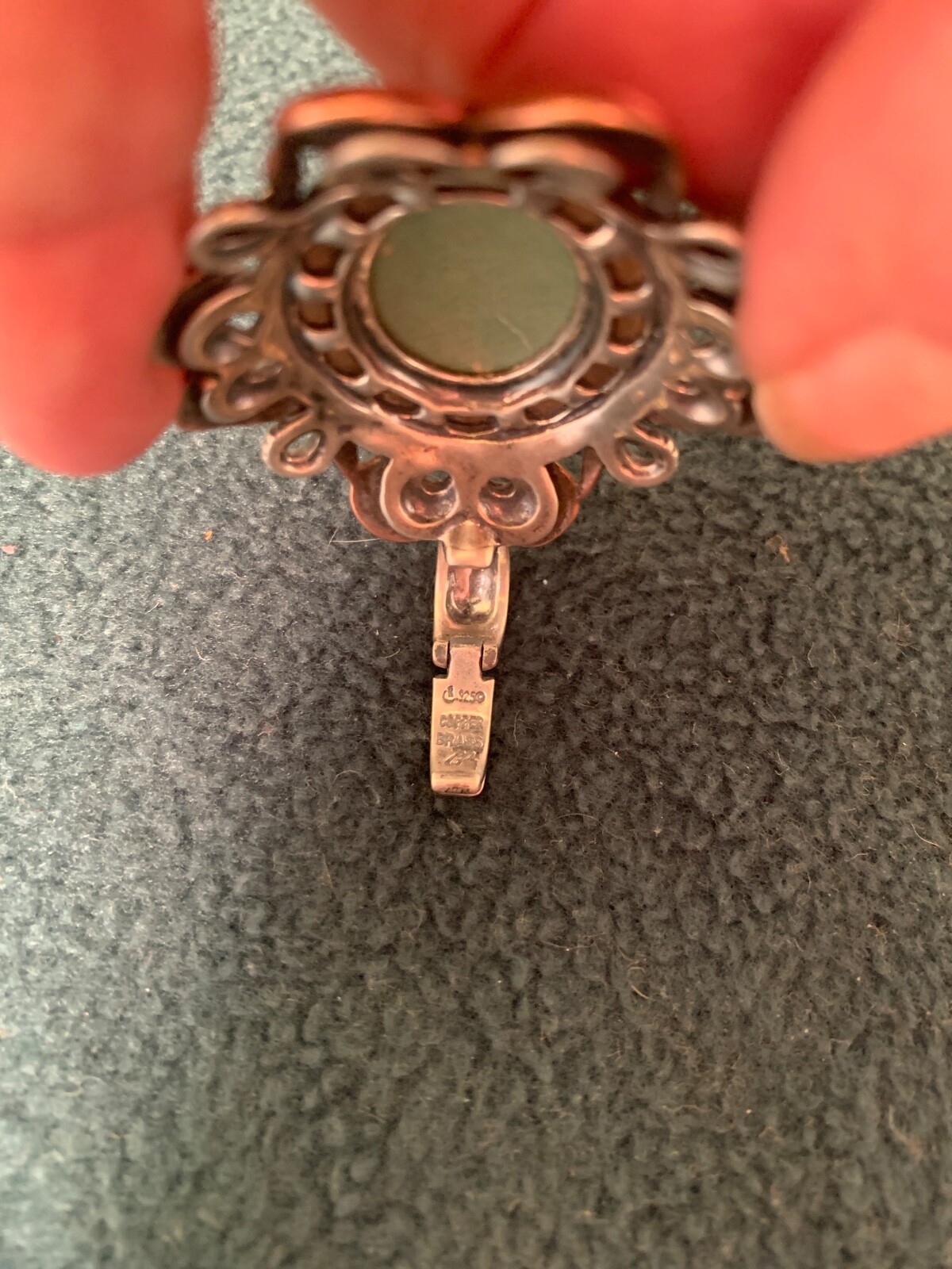 DESIGNER CAROLYN POLLACK STERLING SILVER MIXED METAL GREEN STONE PENDANT