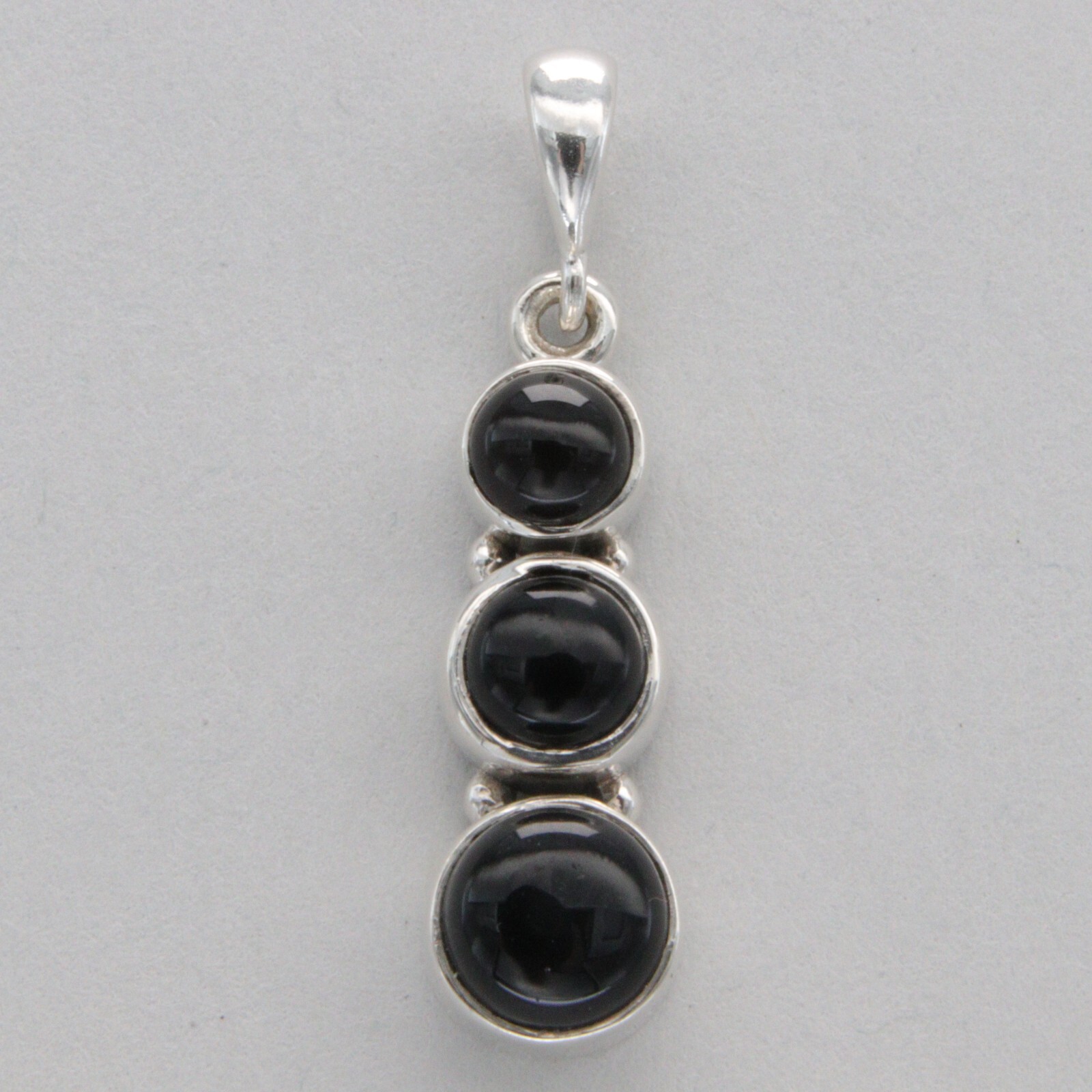 Triple BLACK ONYX Pendant – 925 STERLING SILVER Natural Genuine Gemstone #5e