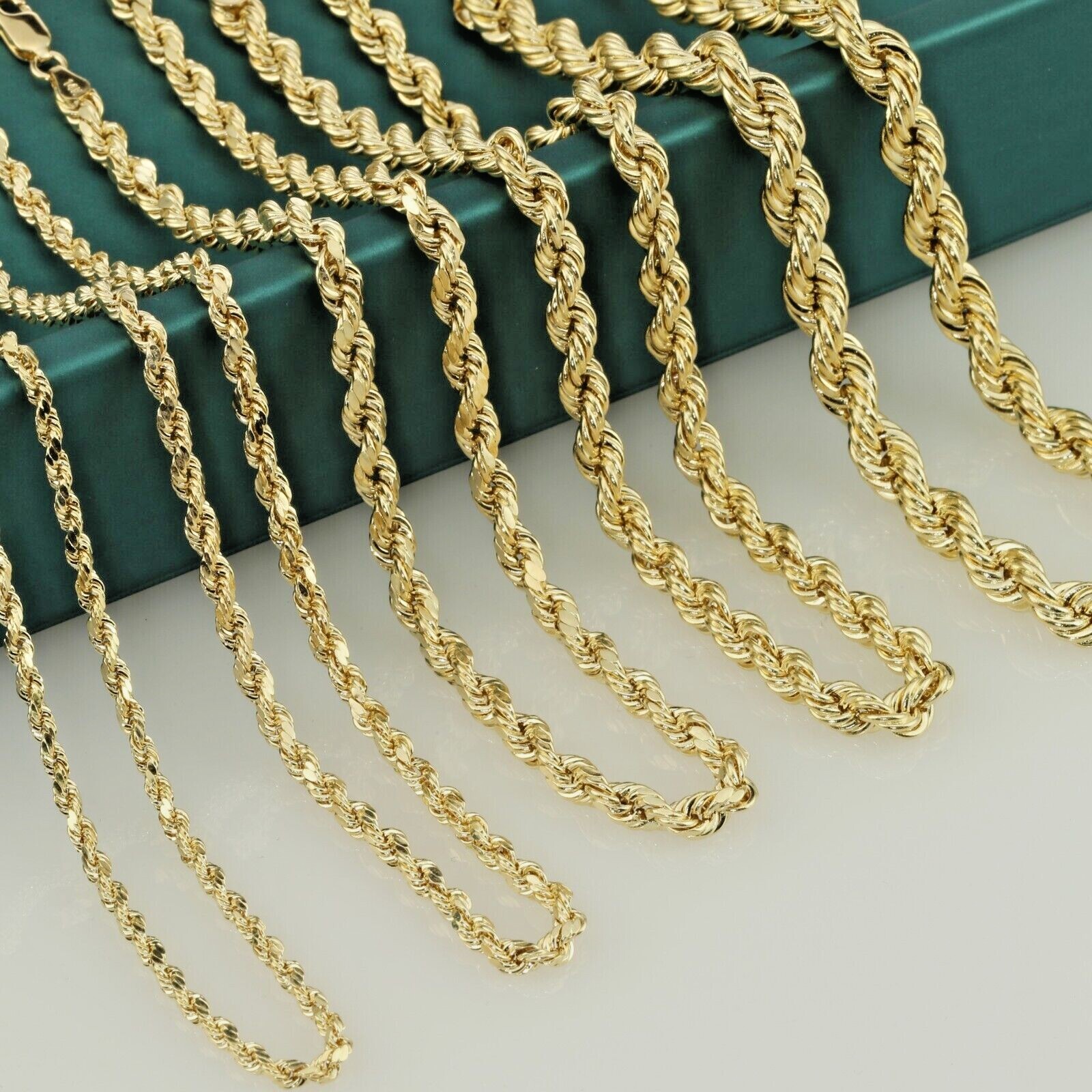 14K Real Solid Yellow Gold 2mm-6mm Rope Chain Italian Pendant Necklace 16″-26″