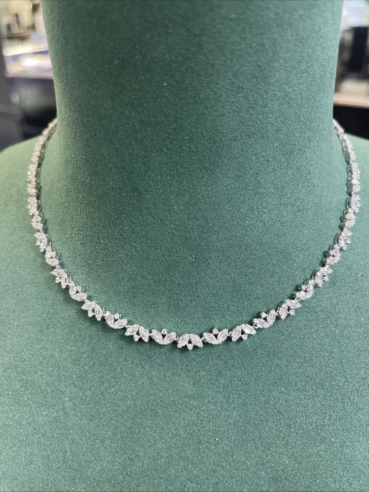 14k Solid White Gold Baguette Natural Diamond Tennis Necklace For Engagement Day
