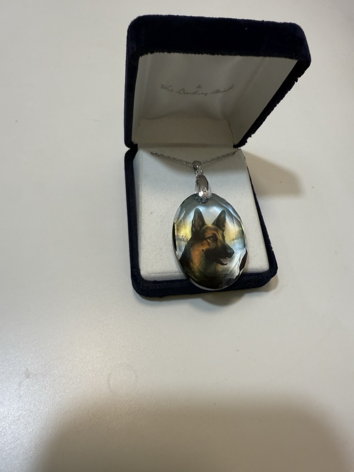 Sterling Silver 925 German Shepherd Crystal Photo Pendant Necklace Italy