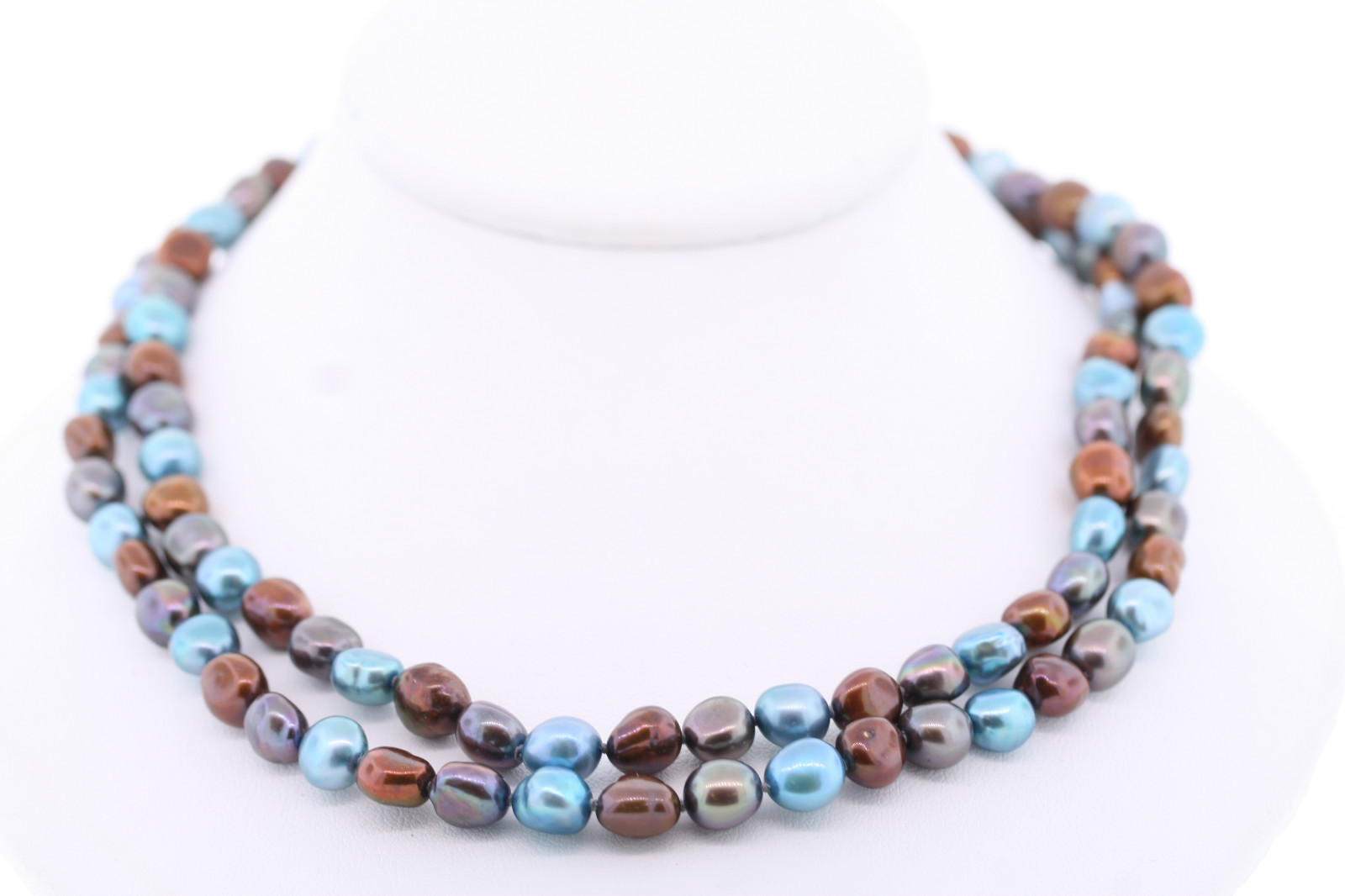 HONORA 36in Genuine Cultured Freshwater 8-9mm Blue Copper Dyed Pearl Necklace
