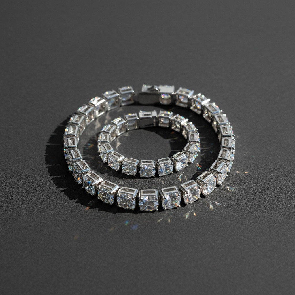 2-5mm Round Cut Moissanite Tennis Chain S925 Sterling Silver Bracelet Necklace