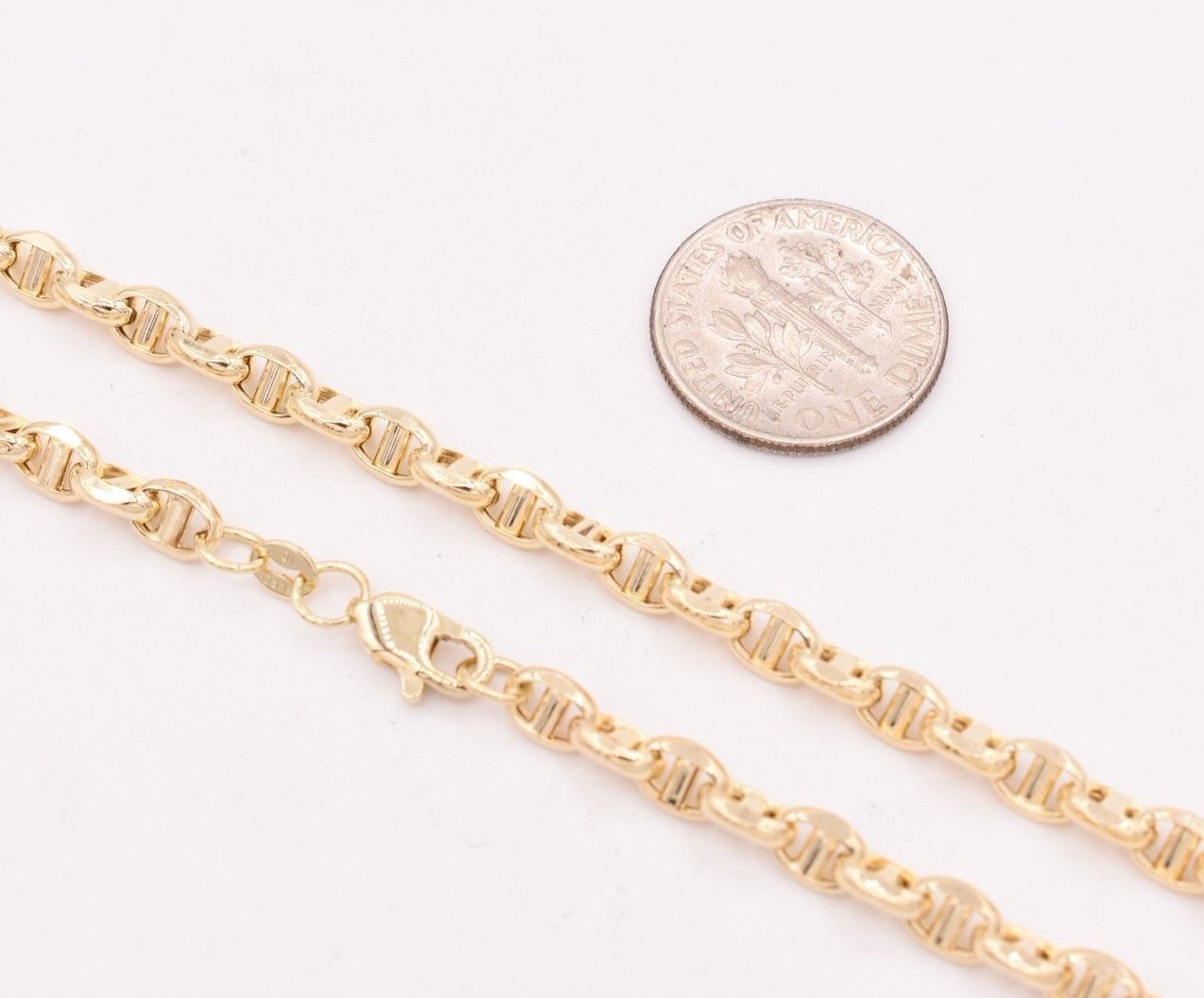 4.5mm Puffed Anchor Mariner Link Chain Necklace Real 14K Yellow Gold