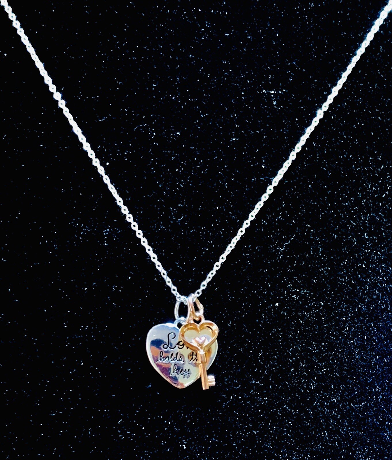 Unwritten Sterling Silver Two-Tone “Love Holds the Key” Charm Necklace X504