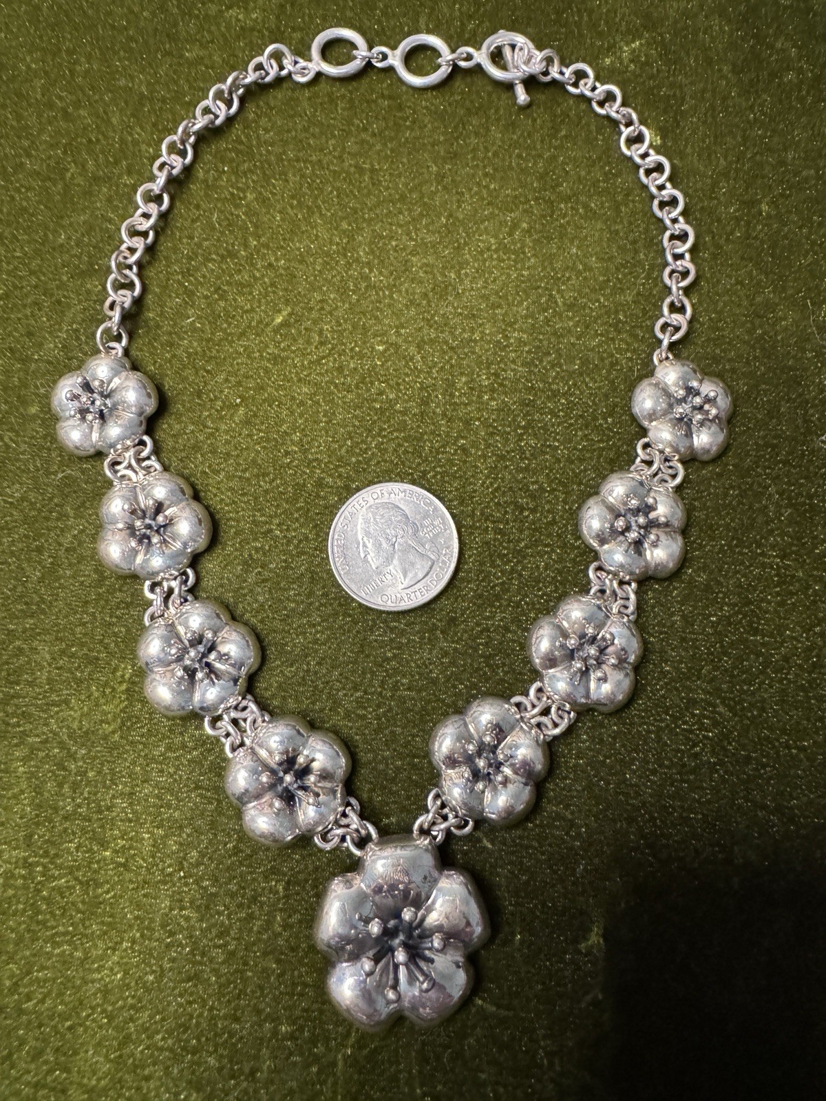 CII Signed 925 Mexico Sterling Silver Flower Necklace