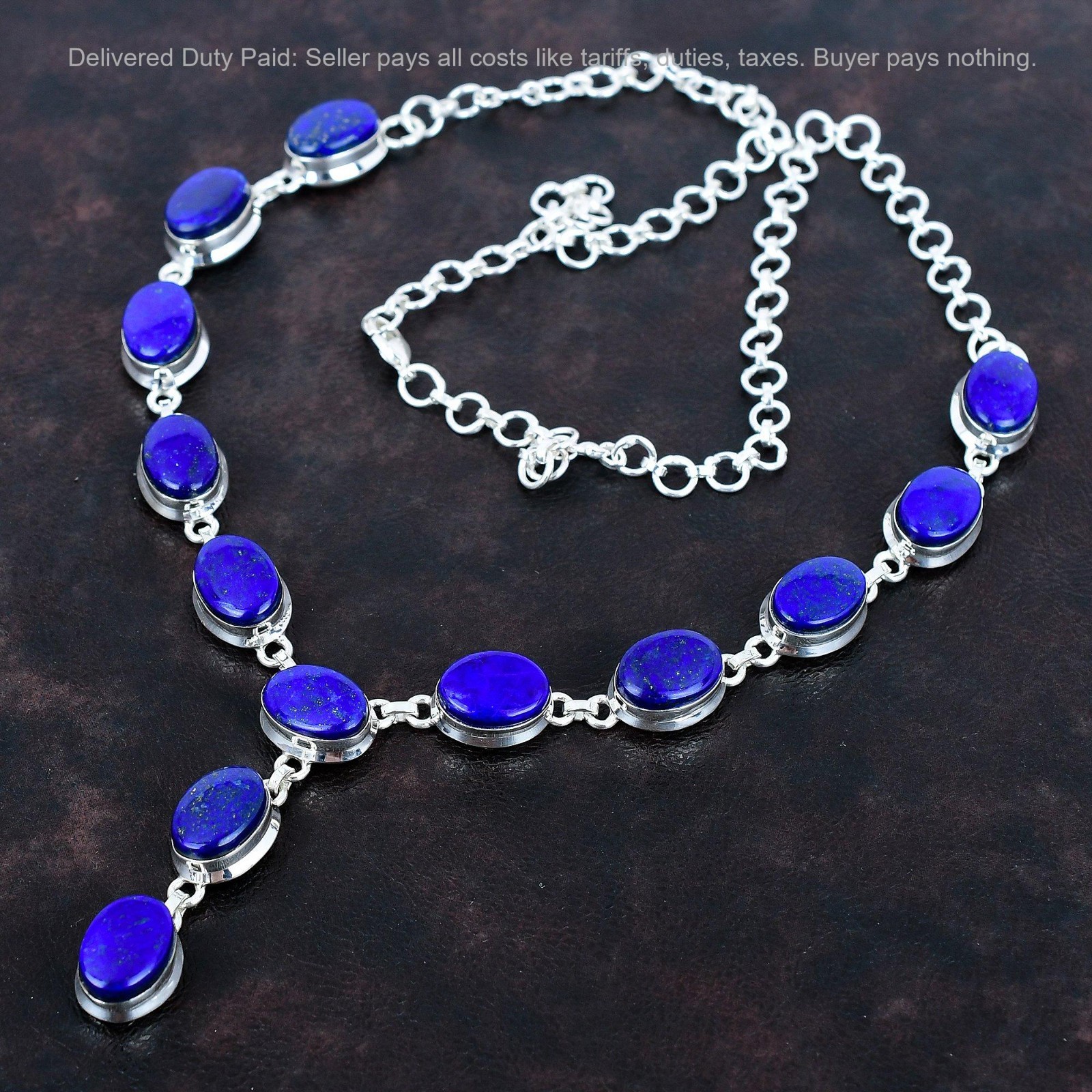 Valentines Deal Natural Lapis Lazuli Chain Necklace Jewelry 925 Sterling Silver