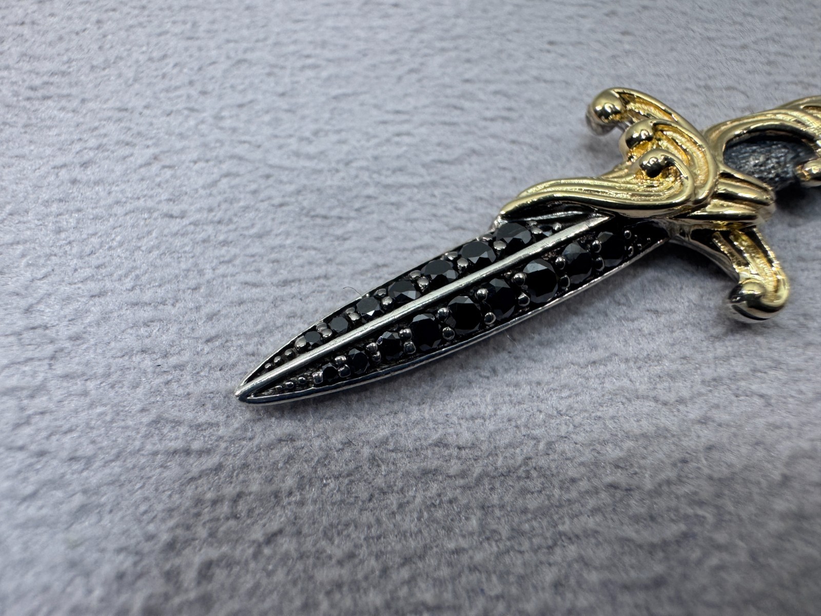 David Yurman Waves Dagger Amulet Pendant – Sterling w/ 18k Gold & Black Diamonds