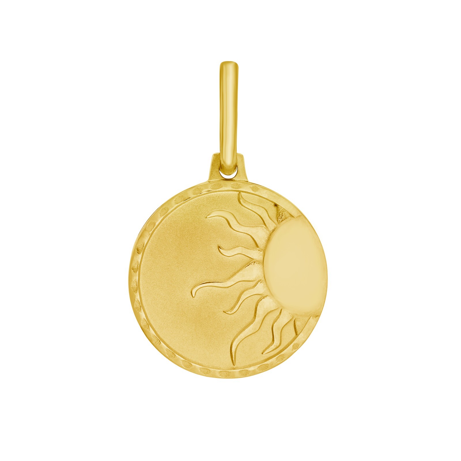 14k Yellow Gold Polished Radiating Sun Token Charm Pendant 15MM 2 Grams