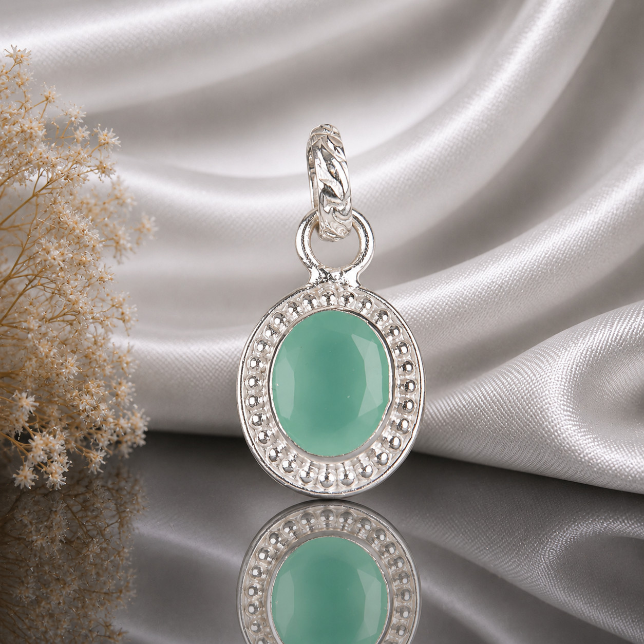 Aqua Chalcedony Gemstone 925 Sterling Silver Necklace Pendent1.20″ Gift For Wife