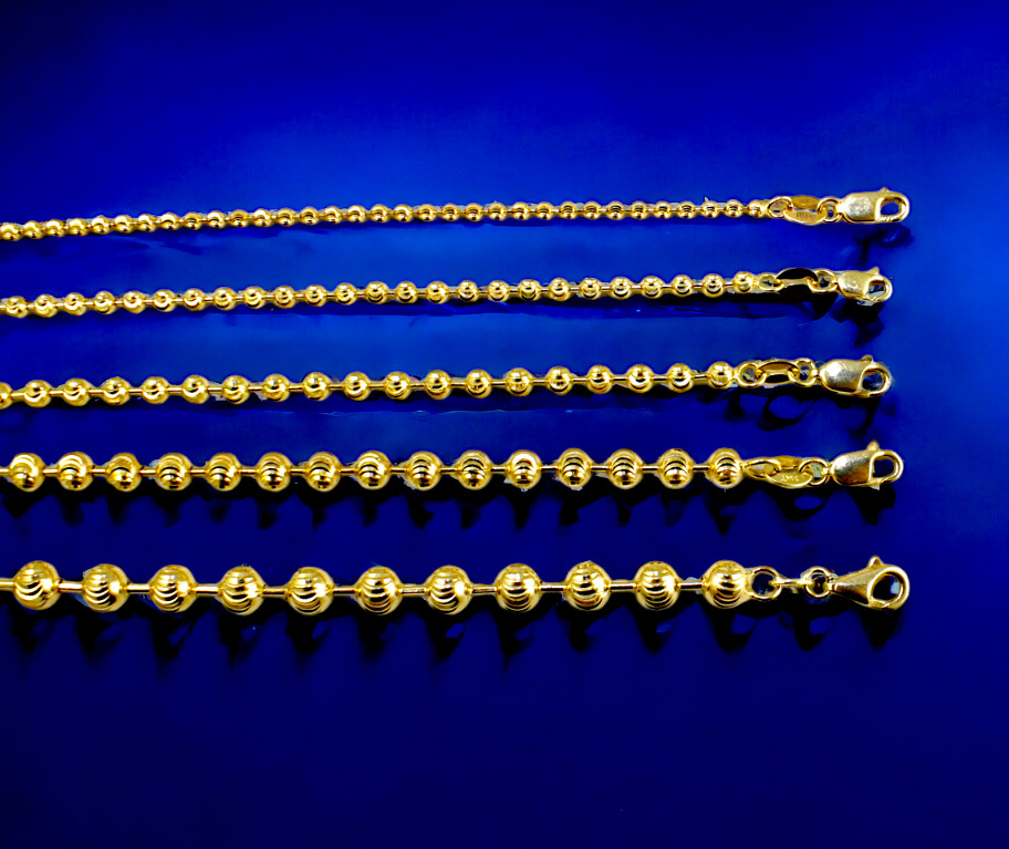 14K Yellow Gold 1.7mm-5mm Solid Round Ball Bead Chain Necklace Real 16″-30″