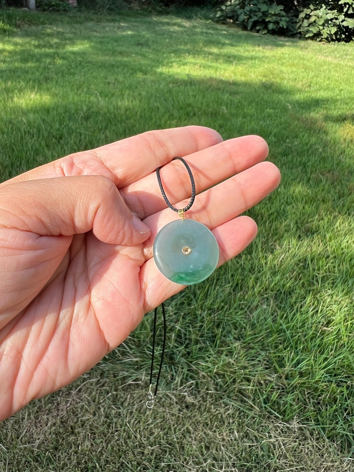18k Solid Gold 100% Natural Grade A Jadeite Jade PingAn Pendant H70 a