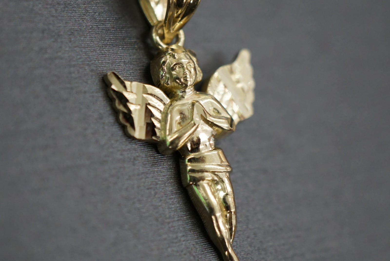 Real 10K Solid Yellow Gold Diamond Cut 1″ Praying Angel Charm Pendant.