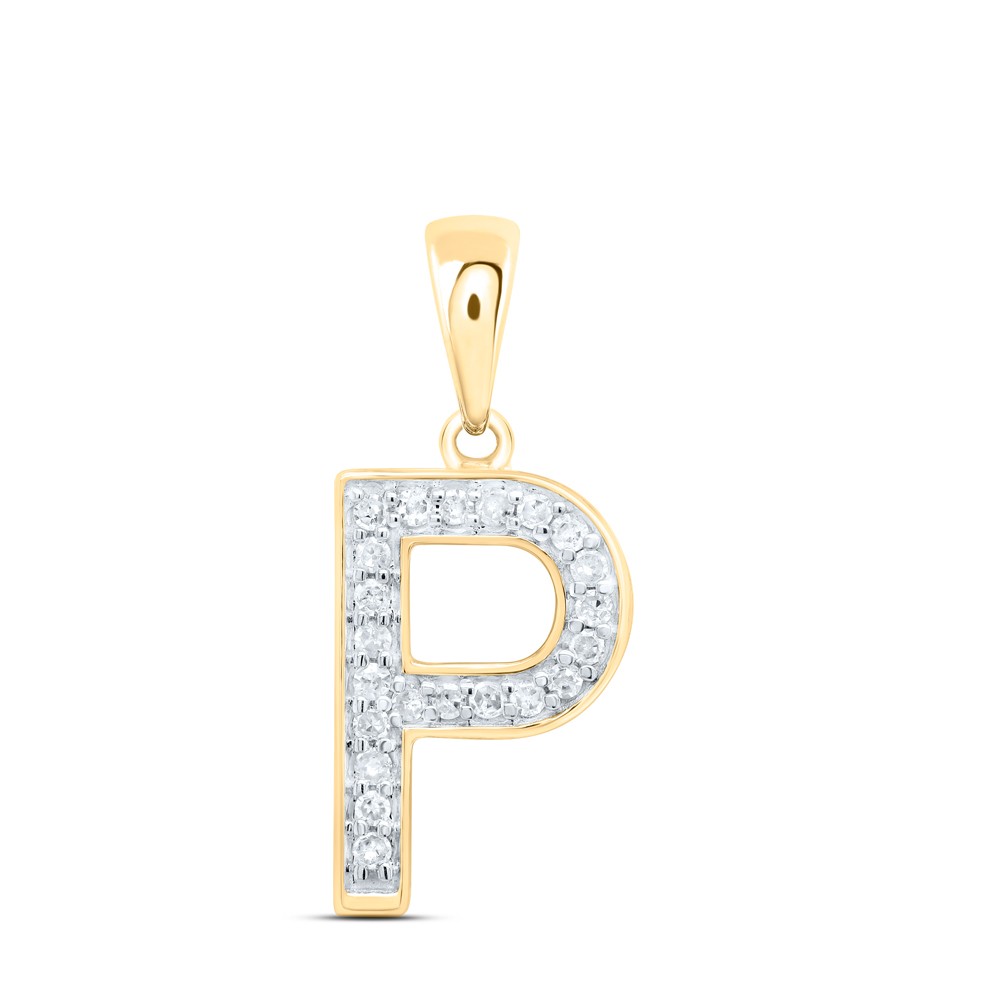 0.09 Ctw Natural Diamond Block Initial Letter P Pendant 10k White Gold