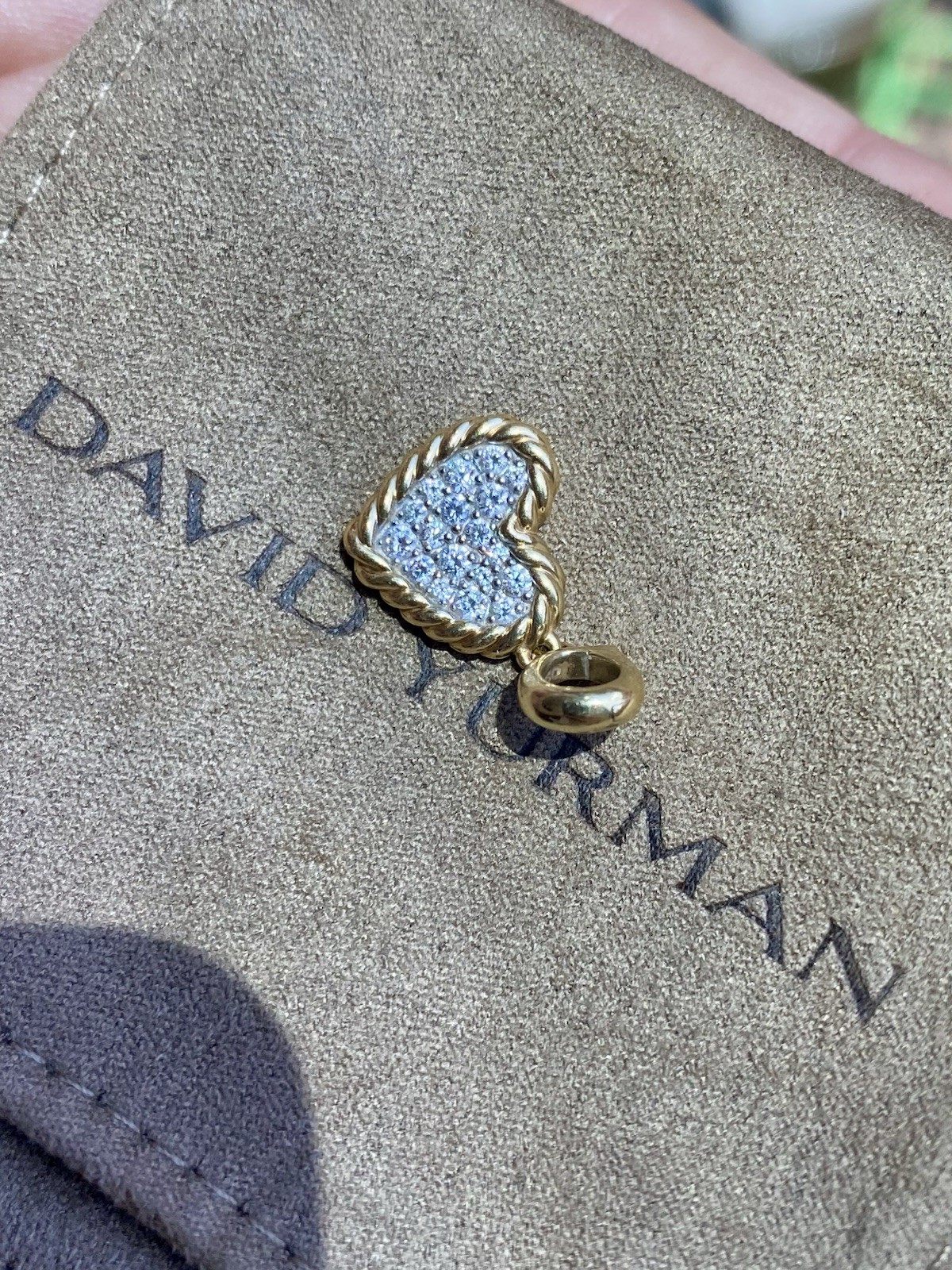 David Yurman 18K Yellow Gold Diamond Heart Amulet Charm Pendant 11mm $1450+ Exc