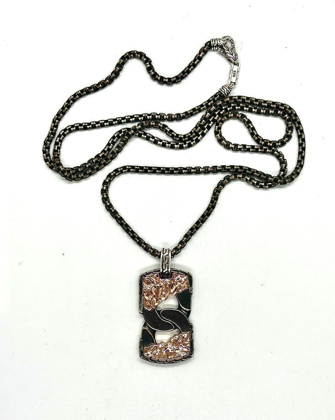 JOHN HARDY Classic Chain St. Silver & Bronze Box Chain Dog Tag Pendant #64