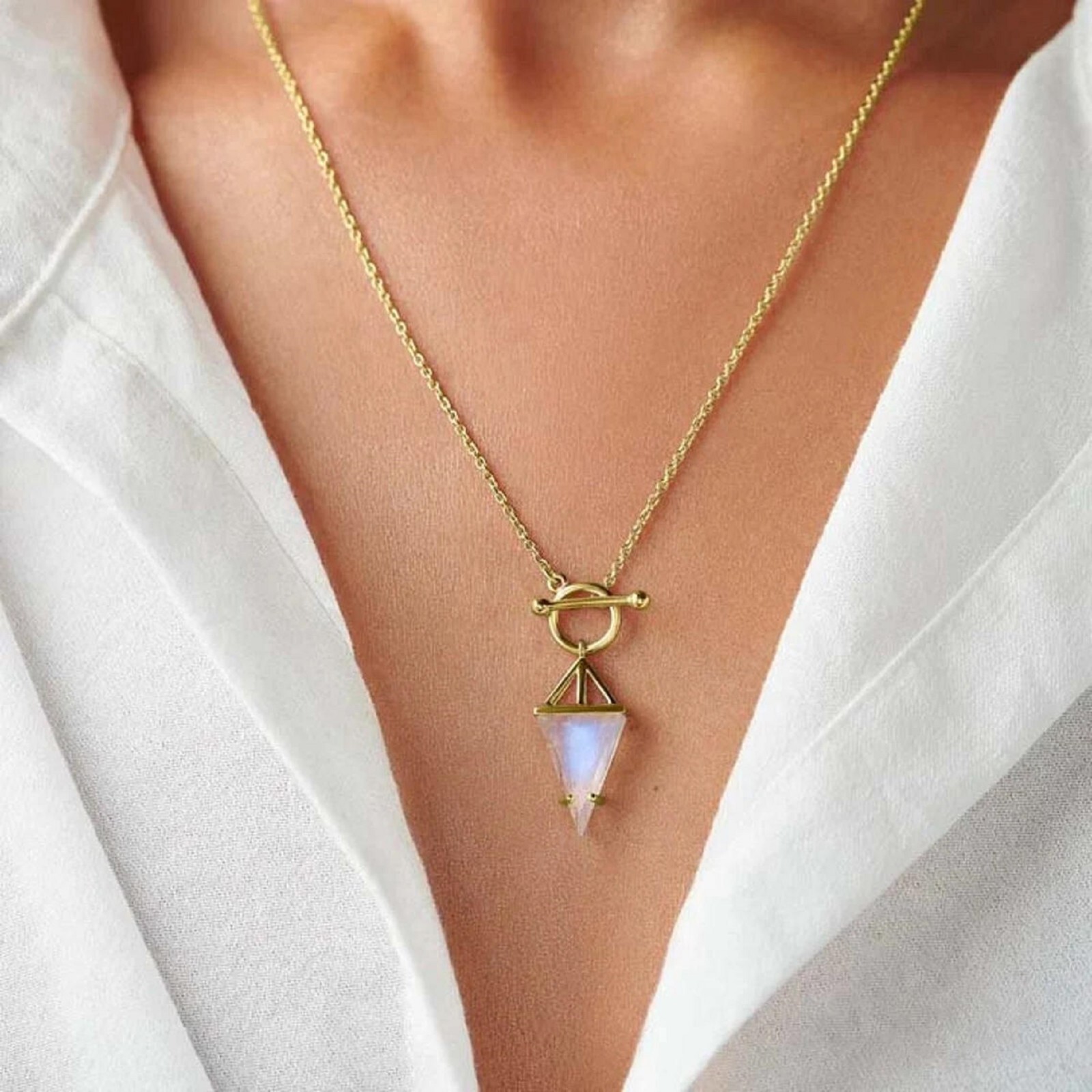 Rainbow Moonstone Necklace Silver Handmade Minimalist June Birthstone Pendant